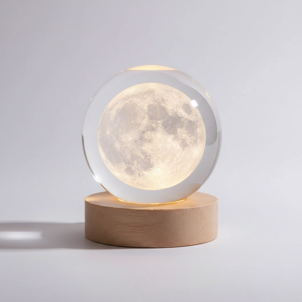 Lisslune | AstroGlobe 3D Lamp – Spherical Wooden Table Lamp with Warm LED Light and Planet Design