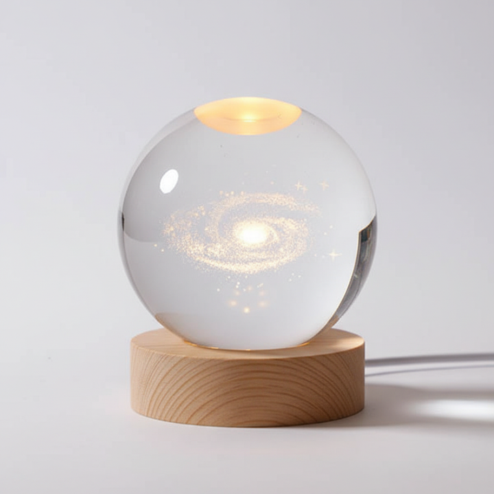 Lisslune | AstroGlobe 3D Lamp – Spherical Wooden Table Lamp with Warm LED Light and Planet Design