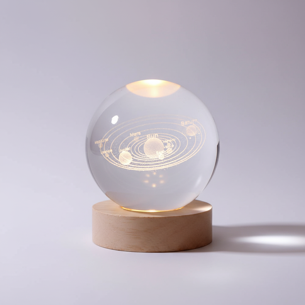 Lisslune | AstroGlobe 3D Lamp – Spherical Wooden Table Lamp with Warm LED Light and Planet Design