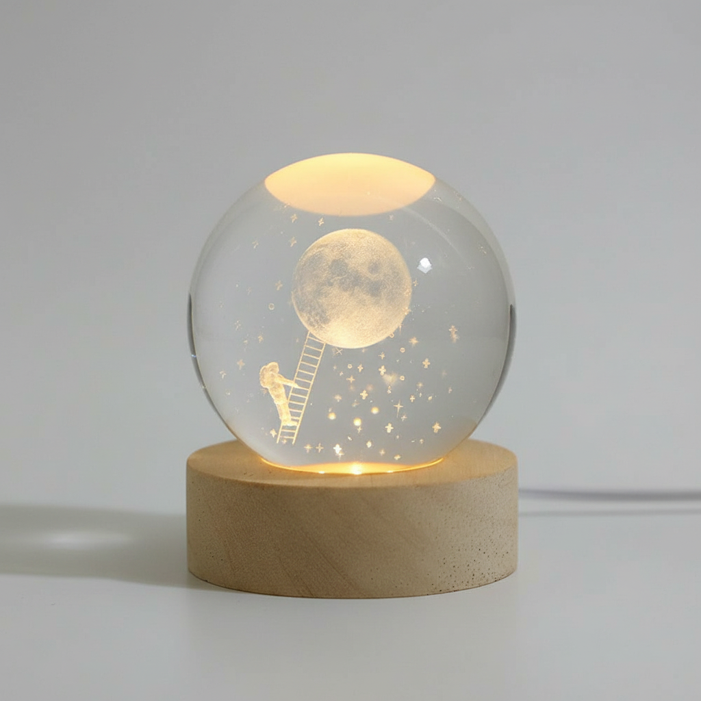 Lisslune | AstroGlobe 3D Lamp – Spherical Wooden Table Lamp with Warm LED Light and Planet Design