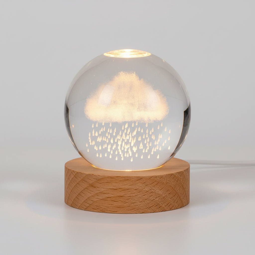 Lisslune | AstroGlobe 3D Lamp – Spherical Wooden Table Lamp with Warm LED Light and Planet Design