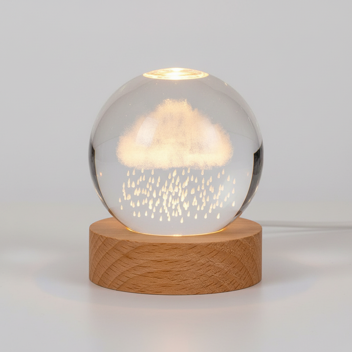 Lisslune | AstroGlobe 3D Lamp – Spherical Wooden Table Lamp with Warm LED Light and Planet Design