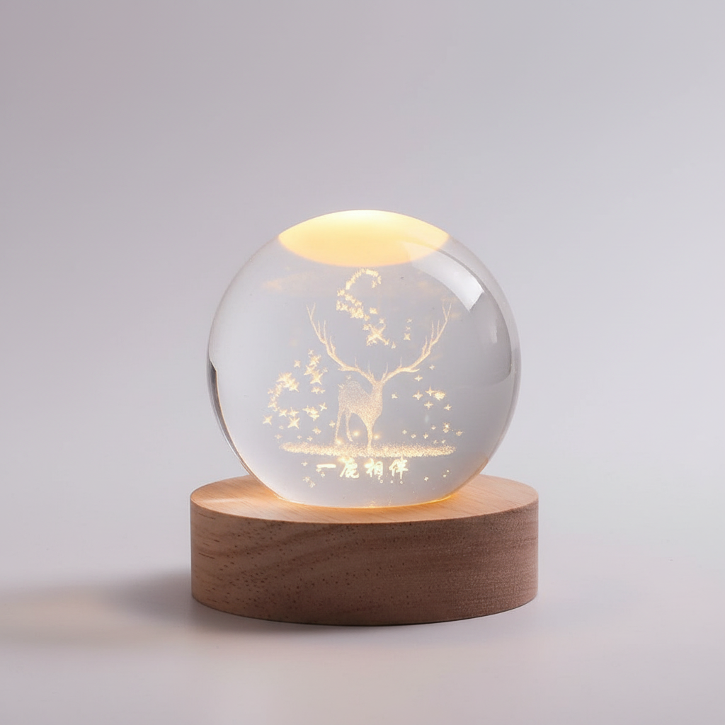 Lisslune | AstroGlobe 3D Lamp – Spherical Wooden Table Lamp with Warm LED Light and Planet Design