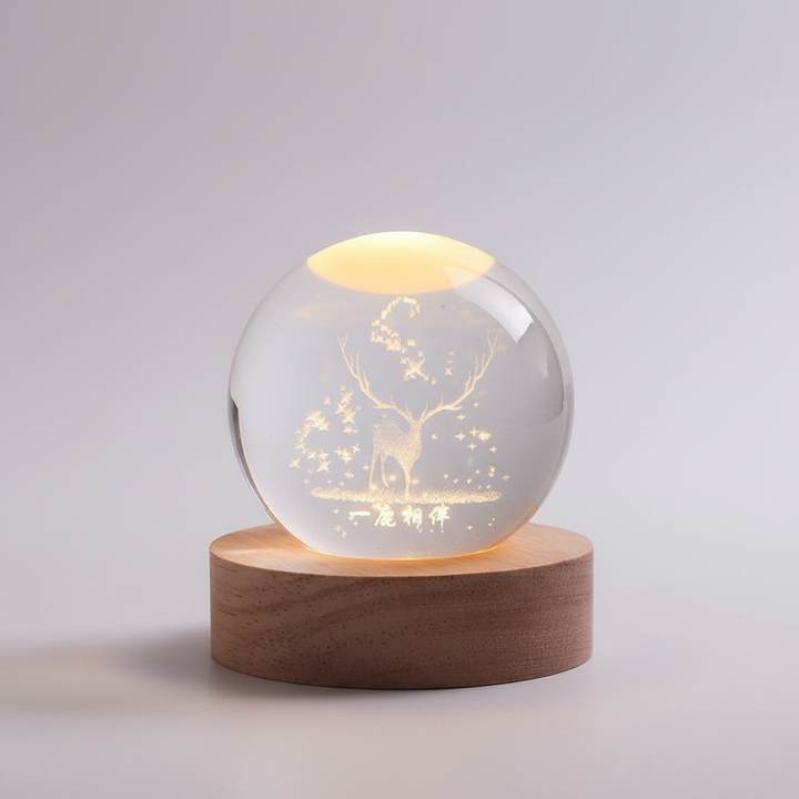 Lisslune | AstroGlobe 3D Lamp – Spherical Wooden Table Lamp with Warm LED Light and Planet Design