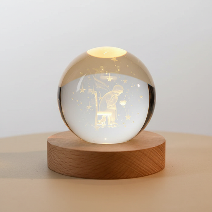 Lisslune | AstroGlobe 3D Lamp – Spherical Wooden Table Lamp with Warm LED Light and Planet Design