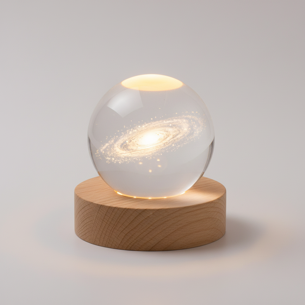 Lisslune | AstroGlobe 3D Lamp – Spherical Wooden Table Lamp with Warm LED Light and Planet Design