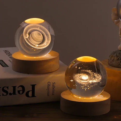 Lisslune | AstroGlobe 3D Lamp – Spherical Wooden Table Lamp with Warm LED Light and Planet Design