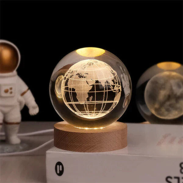 Lisslune | AstroGlobe 3D Lamp – Spherical Wooden Table Lamp with Warm LED Light and Planet Design