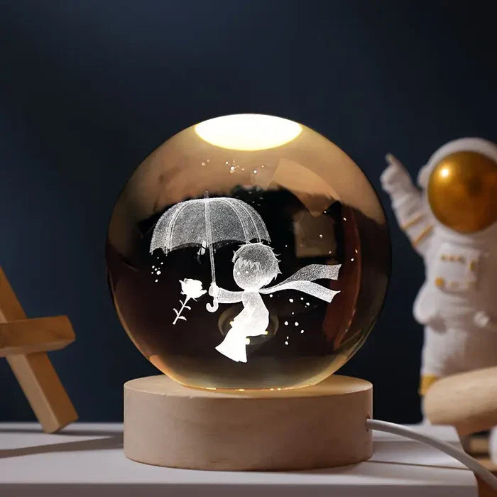 Lisslune | AstroGlobe 3D Lamp – Spherical Wooden Table Lamp with Warm LED Light and Planet Design