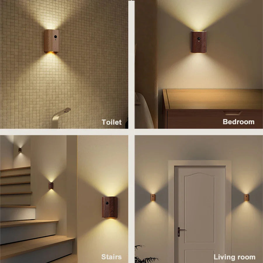 Lisslune | LightFountain | Wood Wireless USB Rechargeable Wall Lamp with Motion Sensor | Ambient Lighting