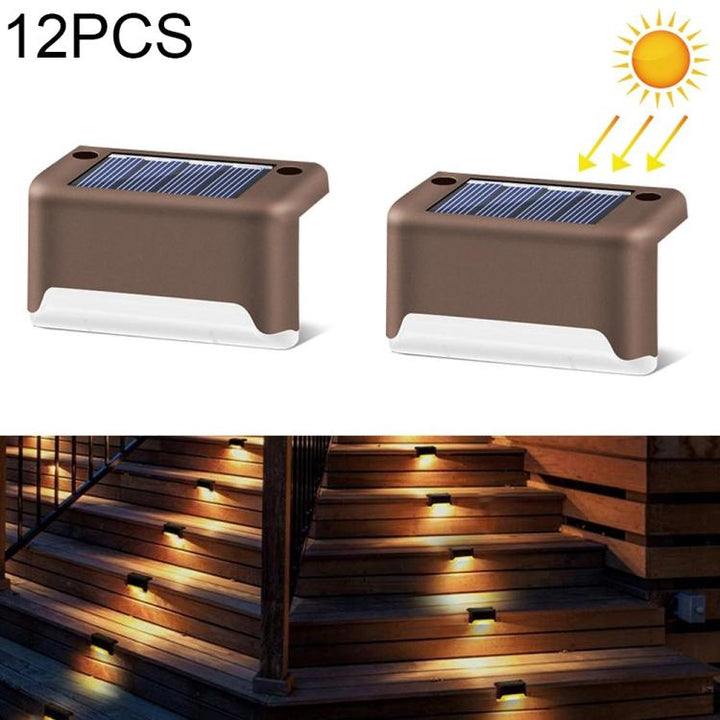 Lisslune | 12 PCS Solar Powered LED Outdoor Step Light IP65 Waterproof Garden Lamp, Warm White Light (Brown)