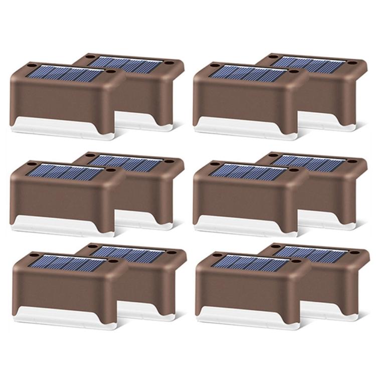 Lisslune | 12 PCS Solar Powered LED Outdoor Step Light IP65 Waterproof Garden Lamp, Warm White Light (Brown)