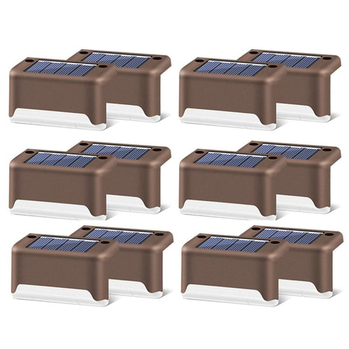 Lisslune | 12 PCS Solar Powered LED Outdoor Step Light IP65 Waterproof Garden Lamp, Warm White Light (Brown)