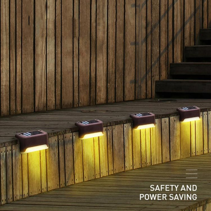 Lisslune | 12 PCS Solar Powered LED Outdoor Step Light IP65 Waterproof Garden Lamp, Warm White Light (Brown)