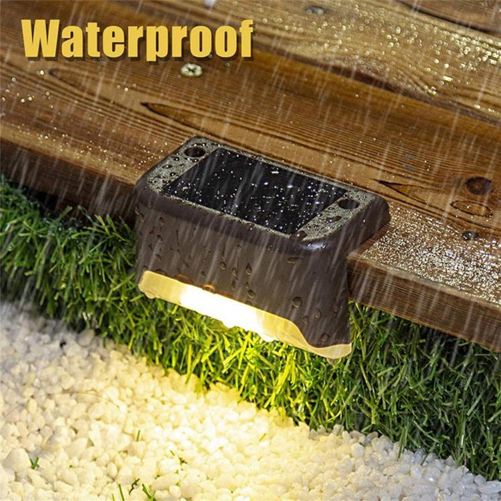 Lisslune | 12 PCS Solar Powered LED Outdoor Step Light IP65 Waterproof Garden Lamp, Warm White Light (Brown)