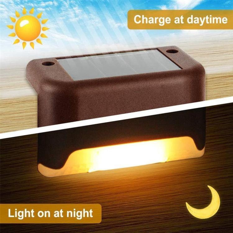 Lisslune | 12 PCS Solar Powered LED Outdoor Step Light IP65 Waterproof Garden Lamp, Warm White Light (Brown)