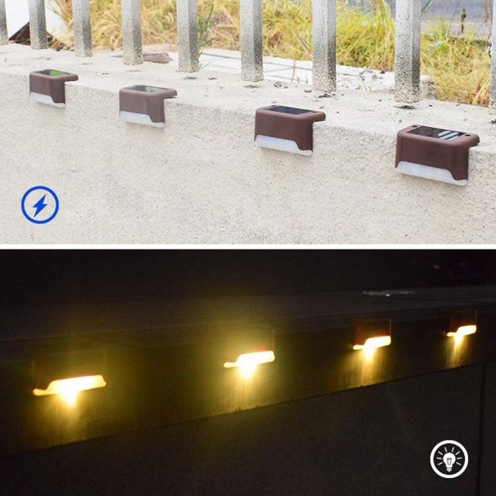 Lisslune | 12 PCS Solar Powered LED Outdoor Step Light IP65 Waterproof Garden Lamp, Warm White Light (Brown)