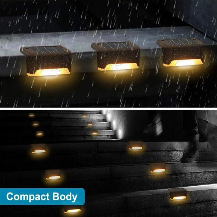 Lisslune | 12 PCS Solar Powered LED Outdoor Step Light IP65 Waterproof Garden Lamp, Warm White Light (Brown)