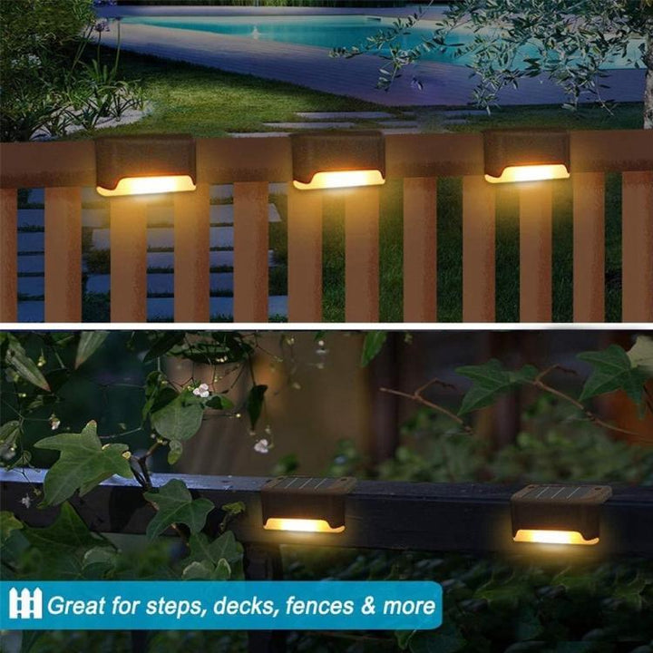 Lisslune | 12 PCS Solar Powered LED Outdoor Step Light IP65 Waterproof Garden Lamp, Warm White Light (Brown)