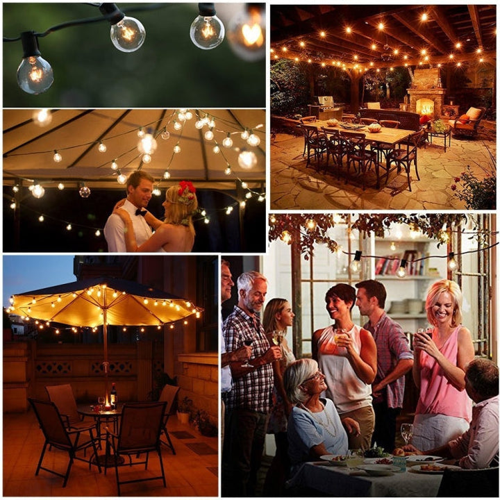Lisslune | G40-EU-25 G40 7.6m 175W E12 IP44 waterproof Retro Filament light bulbs string, 25 light bulbs LED decorative lamp for garden, construction, bar, party, wedding, AC 220V, EU plug (Warm White)