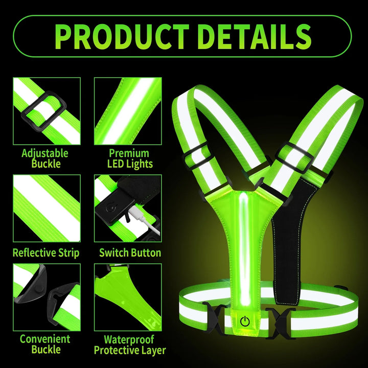 Lisslune | LED Running Vest – Rechargeable Safety Vest with Reflective Strips