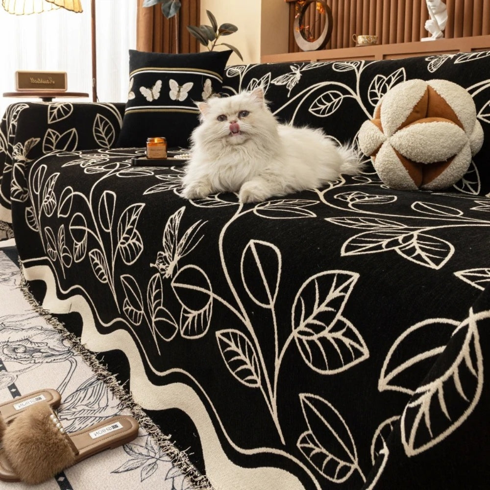 Lisslune | Leaf Inspired Luxury Chenille Sofa Cover
