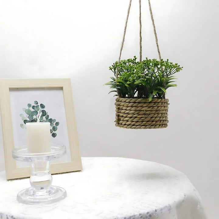 Lisslune | Leafara Hanging Artificial Plant In Woven Basket Pot