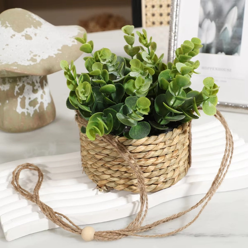 Lisslune | Leafara Hanging Artificial Plant In Woven Basket Pot