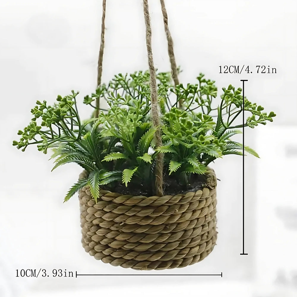 Lisslune | Leafara Hanging Artificial Plant In Woven Basket Pot