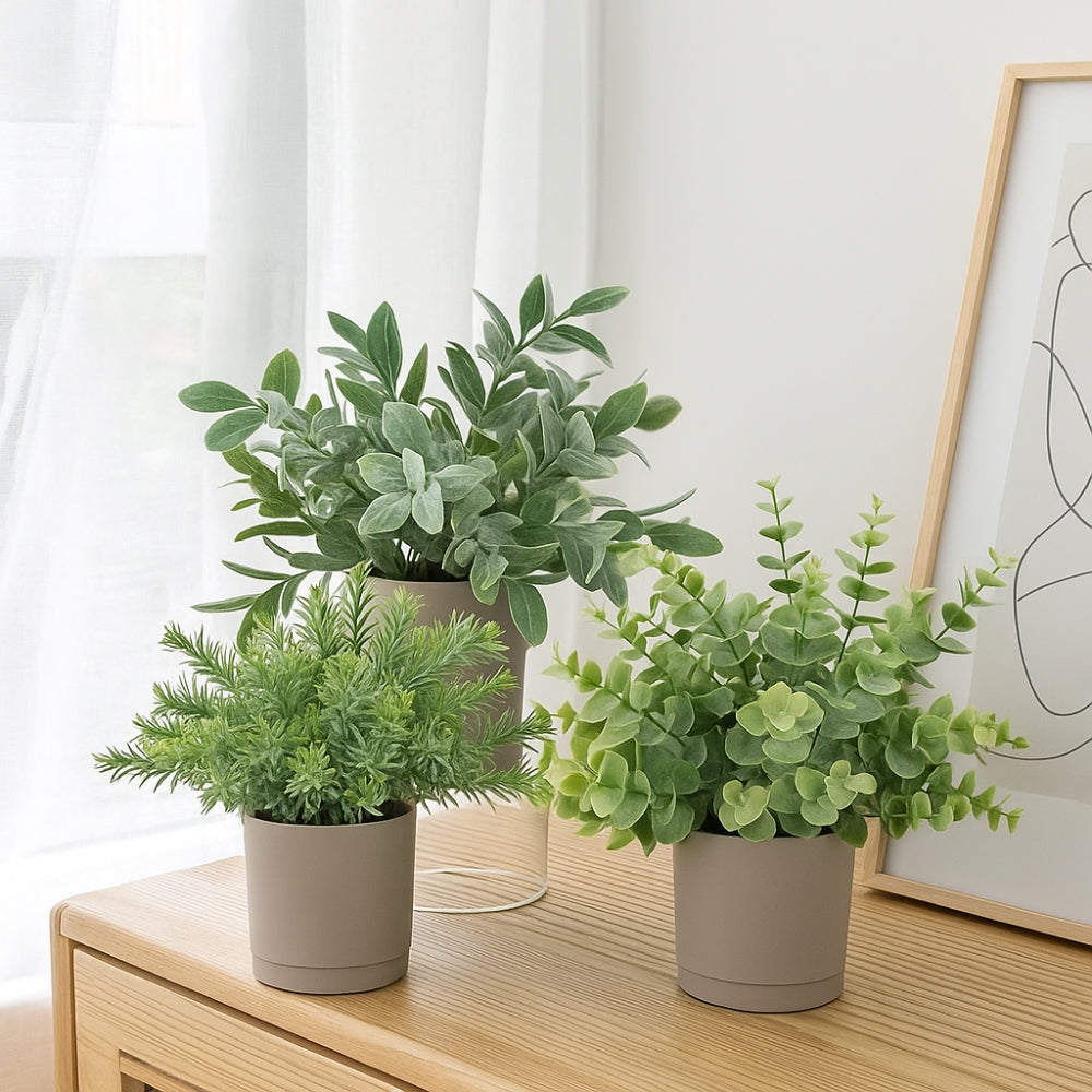 Lisslune | Leafora Artificial Plants in Modern Pots Decor | 3pcs Set