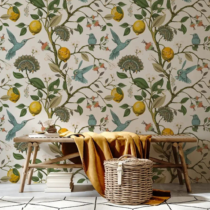 Lisslune | Lemon Bluebird PVC Adhesive Wallpaper