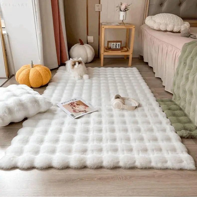 Lisslune | Floral Plush Synthetic Fur Rug with Non-Slip Backing