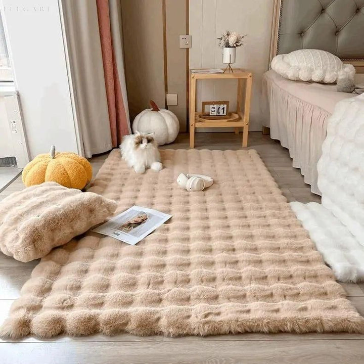 Lisslune | Floral Plush Synthetic Fur Rug with Non-Slip Backing
