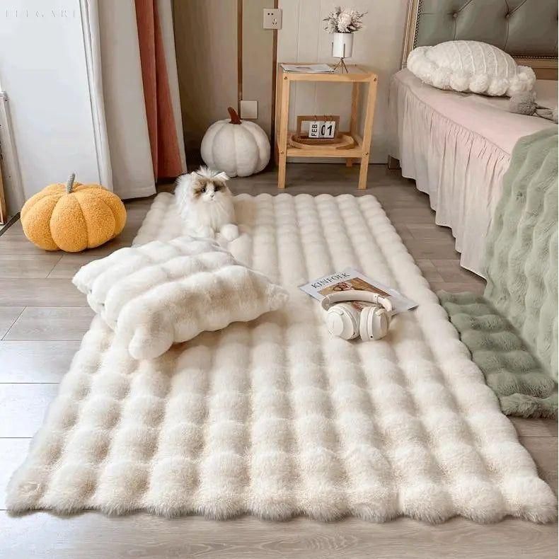 Lisslune | Floral Plush Synthetic Fur Rug with Non-Slip Backing