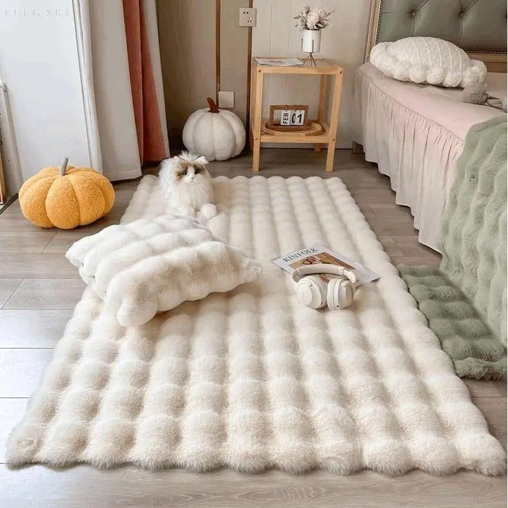 Lisslune | Floral Plush Synthetic Fur Rug with Non-Slip Backing