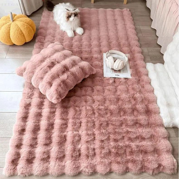 Lisslune | Floral Plush Synthetic Fur Rug with Non-Slip Backing