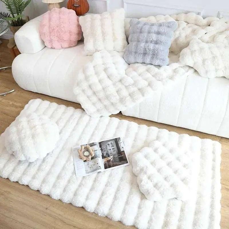 Lisslune | Floral Plush Synthetic Fur Rug with Non-Slip Backing