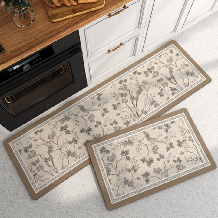 Lisslune | Lush Floral Striped Kitchen Mat