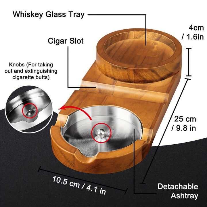 Lisslune | CigarOak Ashtray with Whiskey Holder – Luxury Wooden Tray for Cigar Lovers