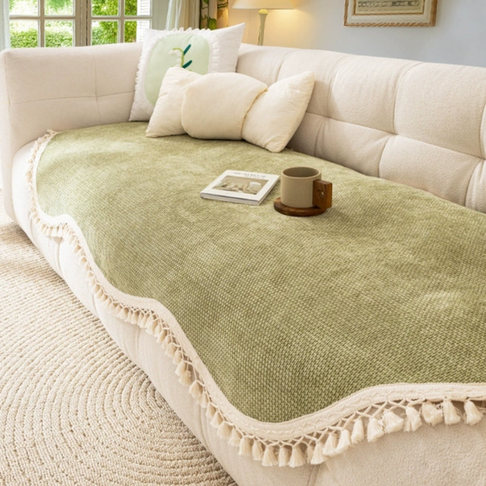 Lisslune | Luxury Chenille Woven Texture Tassel Sofa Cover