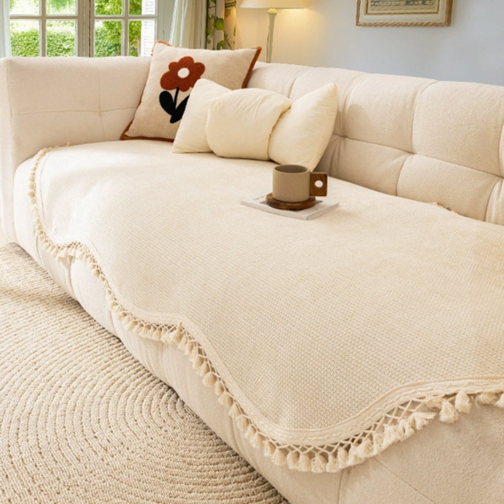 Lisslune | Luxury Chenille Woven Texture Tassel Sofa Cover