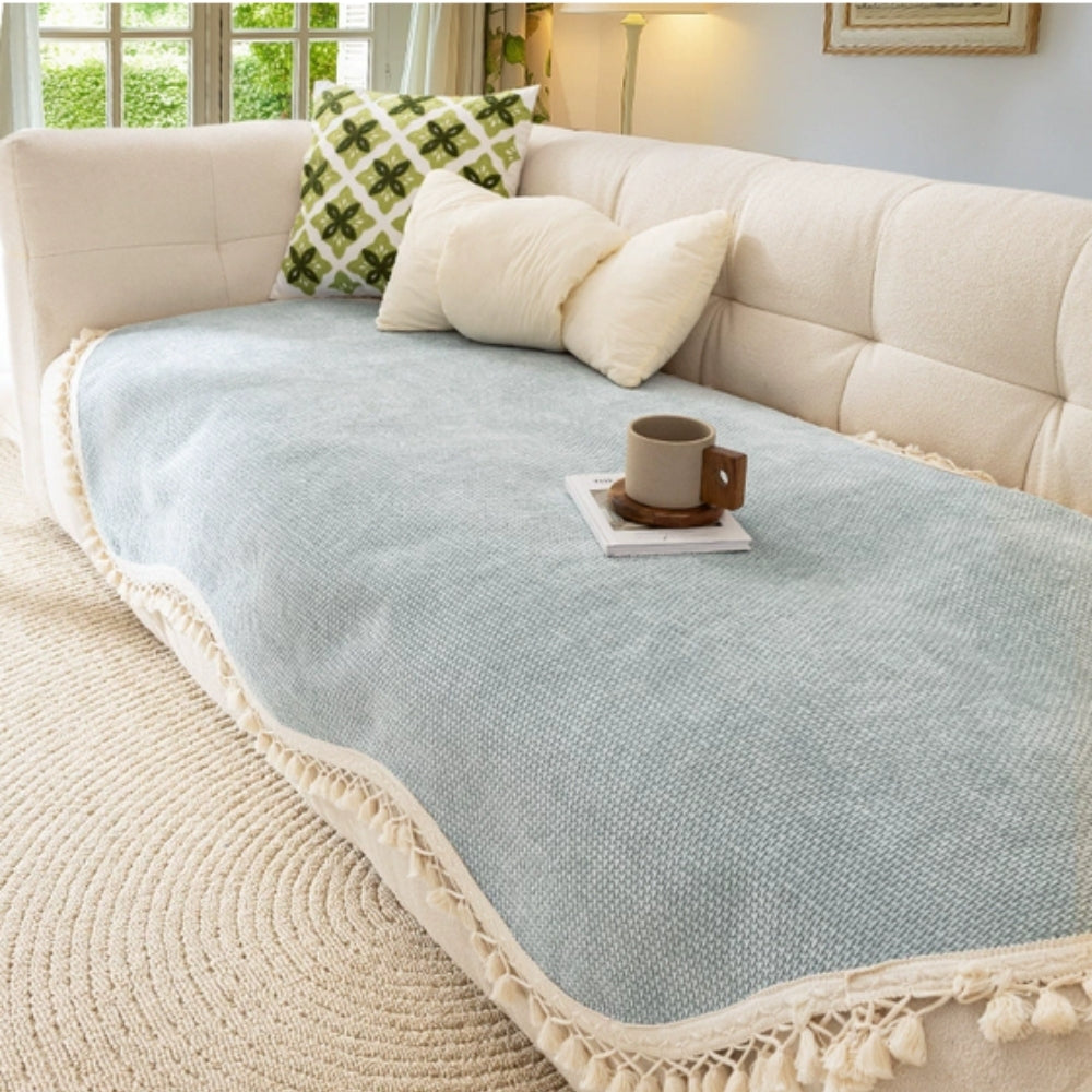 Lisslune | Luxury Chenille Woven Texture Tassel Sofa Cover