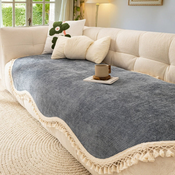 Lisslune | Luxury Chenille Woven Texture Tassel Sofa Cover