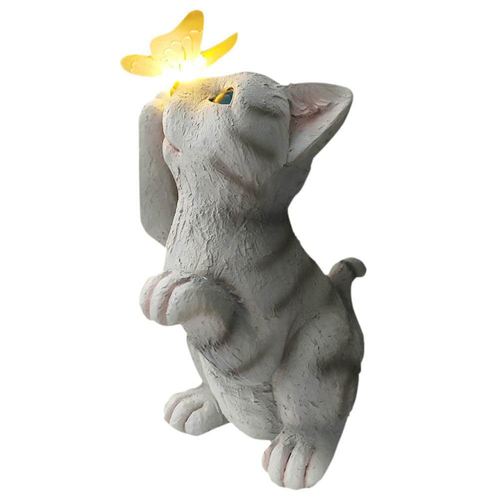 Lisslune | SolarPurr Garden Light | LED Cat Figure with Butterfly | Solar Powered | Weatherproof | Outdoor Decoration