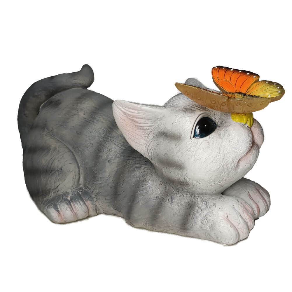 Lisslune | SolarPurr Garden Light | LED Cat Figure with Butterfly | Solar Powered | Weatherproof | Outdoor Decoration