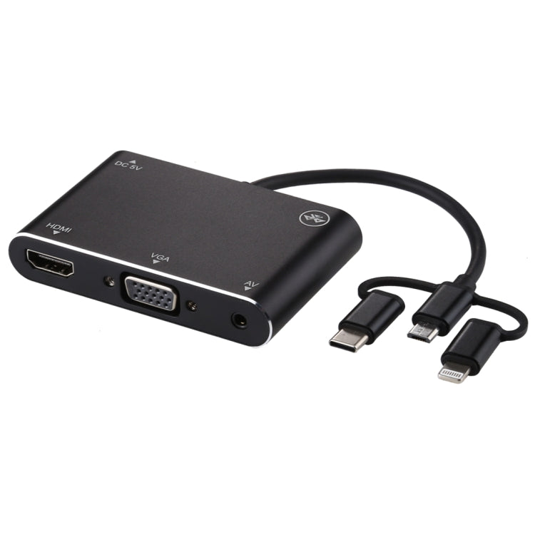 Lisslune | 3 in 1 8 Pin + Micro USB + Type-C to AV + HDMI + VGA 15 Pin HD Screen Player Adapter Converter with Audio
