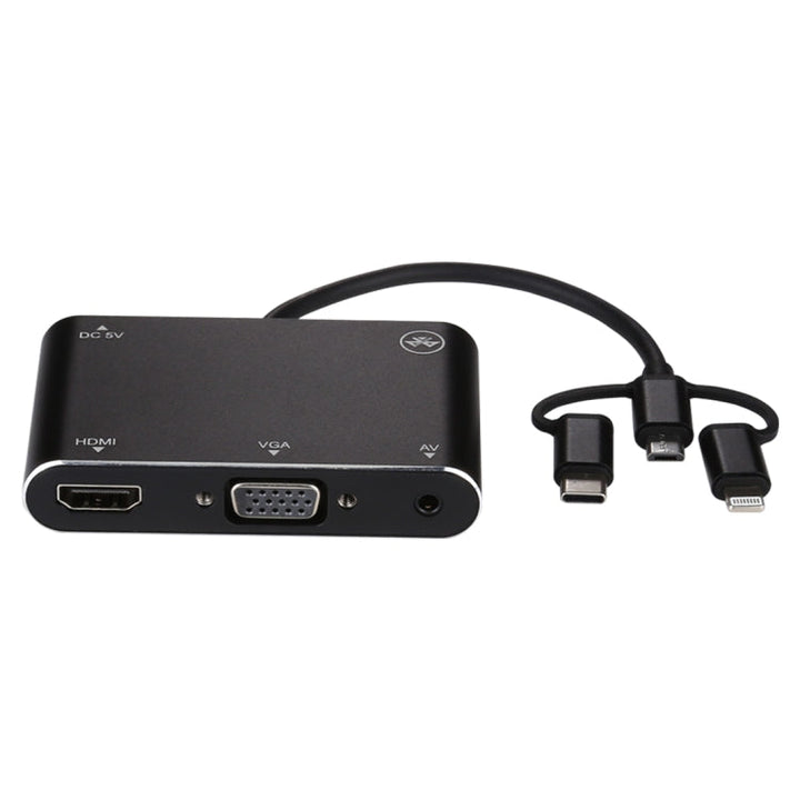 Lisslune | 3 in 1 8 Pin + Micro USB + Type-C to AV + HDMI + VGA 15 Pin HD Screen Player Adapter Converter with Audio