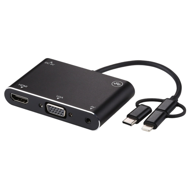 Lisslune | 3 in 1 8 Pin + Micro USB + Type-C to AV + HDMI + VGA 15 Pin HD Screen Player Adapter Converter with Audio