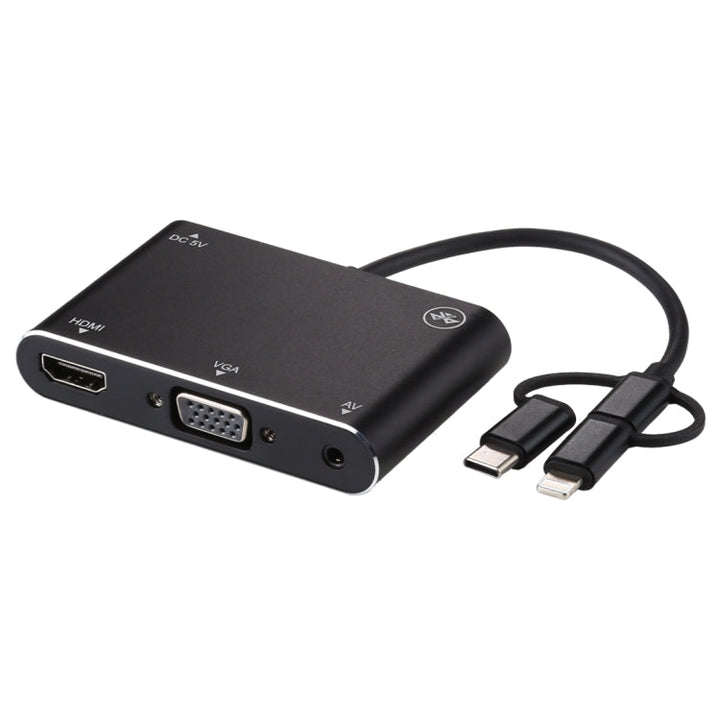 Lisslune | 3 in 1 8 Pin + Micro USB + Type-C to AV + HDMI + VGA 15 Pin HD Screen Player Adapter Converter with Audio
