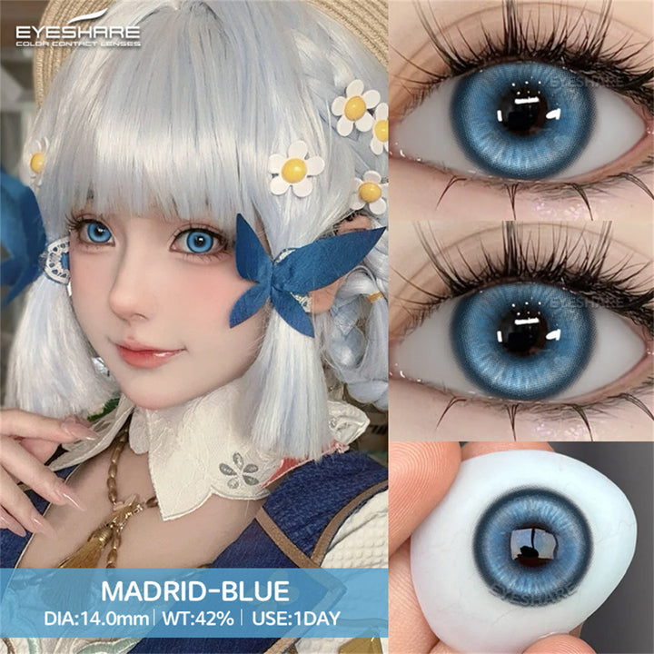 Rynx Madrid Blue 1 Day Use I 14.0mm, 10 pcs=5 pairs, Cosplay